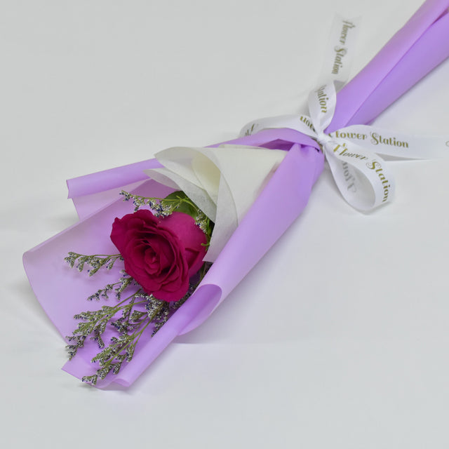 Single Rose Bouquet - Fuchsia